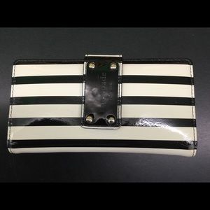Kate Spade Patent Wallet Black White Stripe